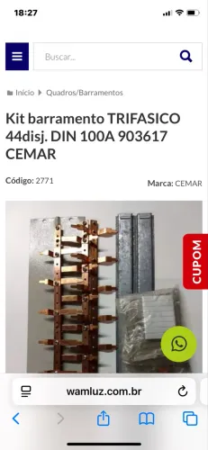 Kit barramento 44X32 trifásico 100 Ampares CEMAR