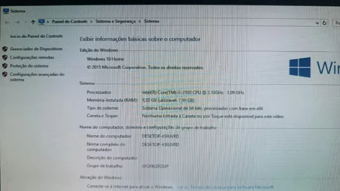 Computador de Messa - Dekstop (CPU) i3 2100 8GB de RAM 500GB HD (so a CPU)