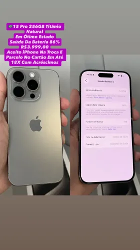 iPhone 15 Pro 256GB Titânio Natural - Saúde Da Bateria 86% (Usado)