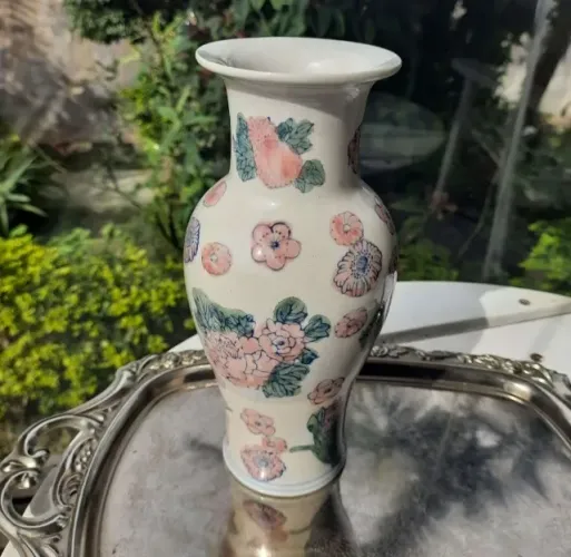 Vaso antigo em porcelana com pintura manual 25cm alt x 12cm louça antiga