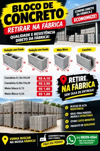 Bloco de concreto para retirar na fábrica