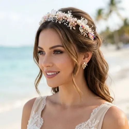 Coroa de Flores e Pérolas Arranjo de Cabelo Noiva ou Daminha 