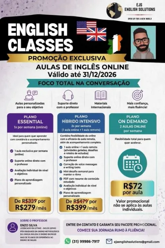 Aulas Particulares de Inglês Online / Conversação, Reforço e Fluência
