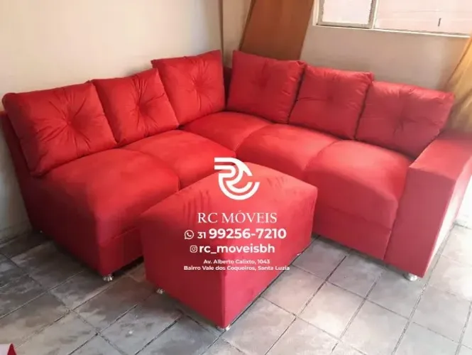 Sofá de Canto com Puff Suede D33 Confortável Direto da Fábrica