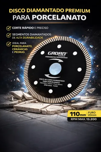 Disco de Corte Diamantado para Porcelanato Gadan 4" 110mm