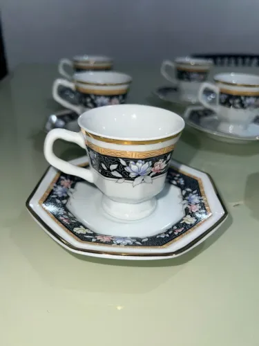 Jogo De Xícaras De Café Porcelana Schmidt Octogonal - 6 Peças
