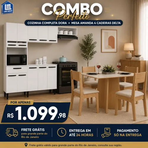 COZINHA COMPLETA DORA + MESA AMANDA 4 CADEIRAS DELTA