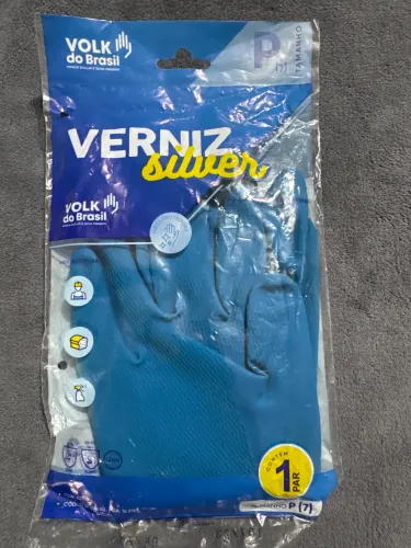 Luva Látex Limpeza Verniz Silver Antialérgica Azul - Volk (P)