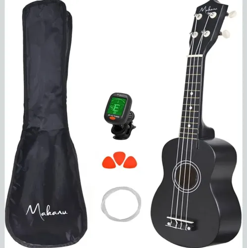 Ukulele Soprano Makanu Preto + Capa, Palhetas e Afinador