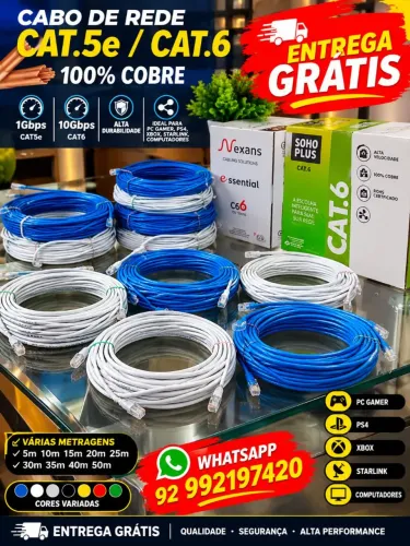 Cabo de rede CAT6 e CAT.5e ENTREGA GRÁTIS 5M 10M 15M 20M 25M 30M 35M 40M 50M