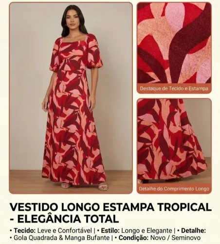 Vestido longo floral vermelho