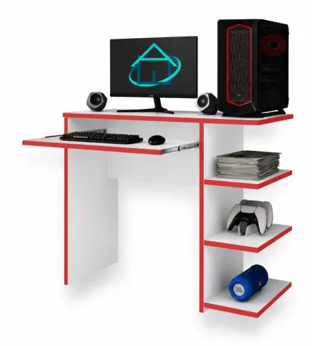 *Station Gamer Suspensa Vertical com Nichos Laterais MDF Branco/Vermelho*