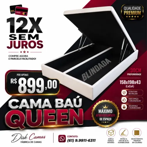 Cama Baú Queen 158x198 com 30cm de Profundidade R$899