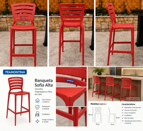 Banqueta Tramontina Sofia vermelha (4 unidades)