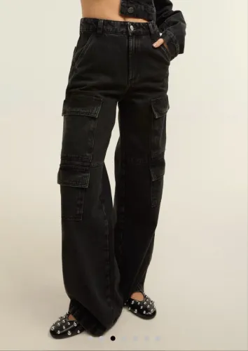 calça wide leg cargo renner preta 42