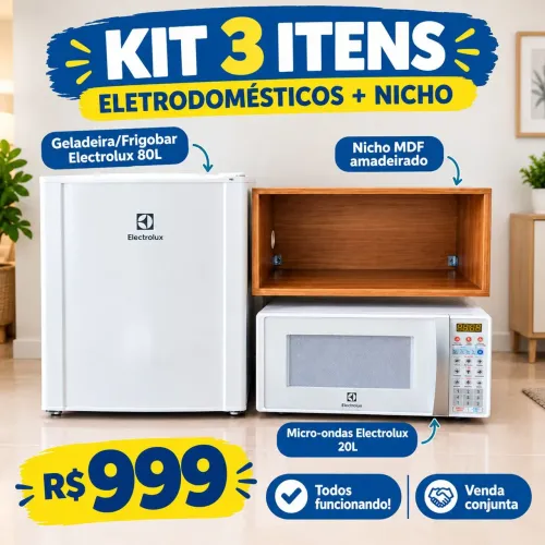 Agora 3 Eletros: frigobar 80l, microondas 20l, nicho mdf bem conservados e funcionando