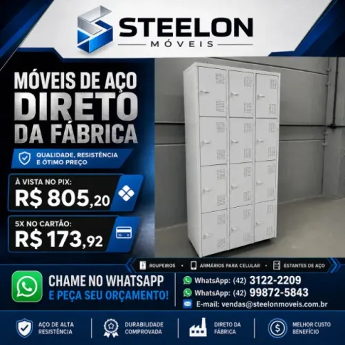 Armário para Vestiário 12 portas para Cadeado - Steelon Móveis