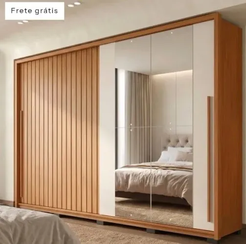 Guarda roupa casal ripado 2 PORTAS 4 gavetas com espelho suburban yescasa