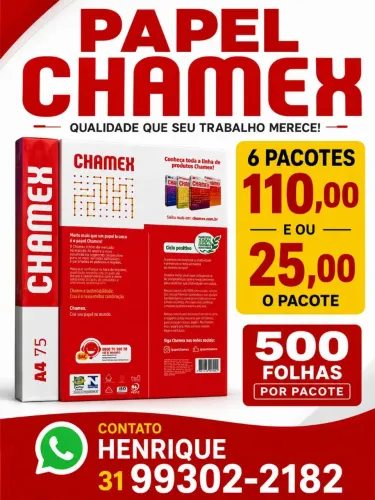 Papel Chamex A4 75 g/m² - 500 folhas | Alta qualidade para impressão