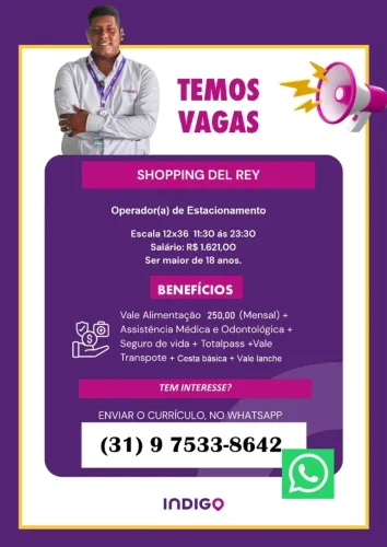 Vaga Operador(a) de Estacionamento - Indigo Shopping Del Rey