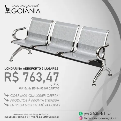 Cadeira Longarina Para Recepção 3 Lugares, Modelo Aeroporto Cromada!