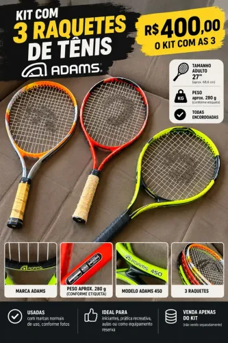 Kit 3 Raquetes de Tênis Adams - Usadas