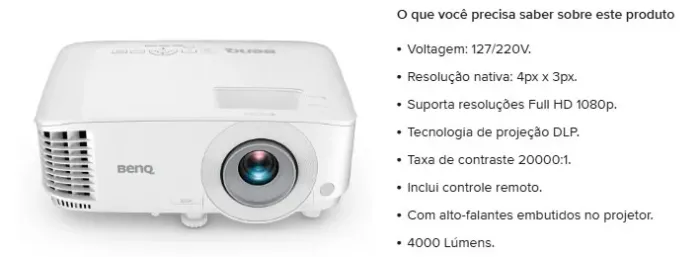 NOVO/NA CAIXA! Projetor BenQ MX560/XGA 1080p/4mil Lúmens/HDMI/até 15mil h de lâmp/Branco