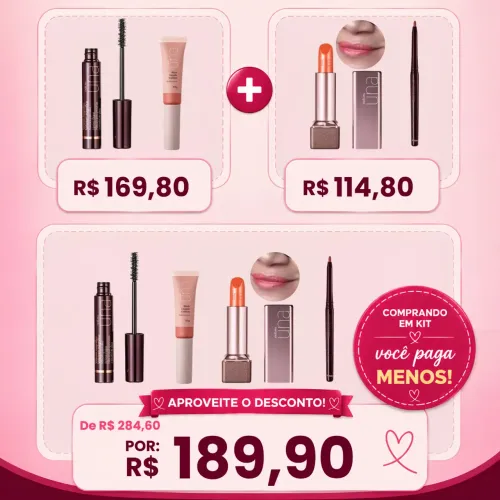 Kit Natura Una Make (máscara de cílios + blush + lápis labial + batom)