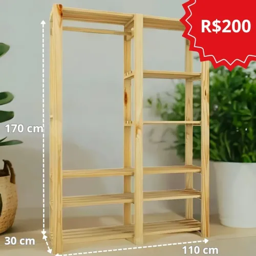 Arara cabideiro prateleira sapateira armário móveis pinus ripas guarda roupa closet 