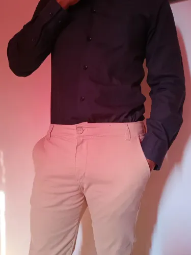 Calça masculina sarja slim bege