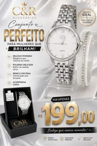 Relógio feminino com pulseira e brinco 199