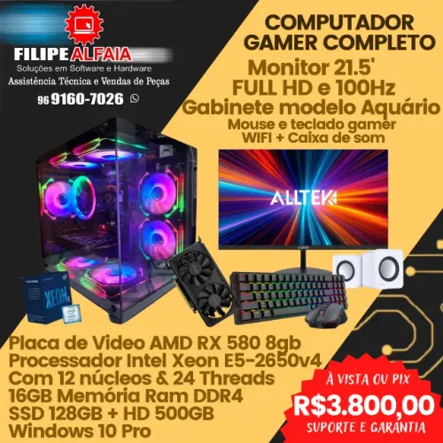 COMPUTADOR GAMER COMPLETO ? GABINETE GAMER AQUÁRIO & TELA 100HZ 