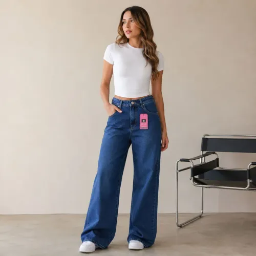 Calça jeans wide leg Premium feminina