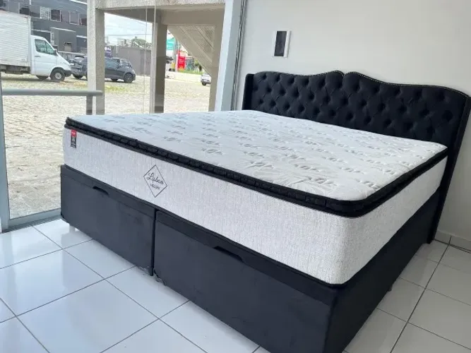 Cama Box Queen Baú Modelo Hellen Novo Molas Ensacadas Conforto Médio, Entrega Imediata!