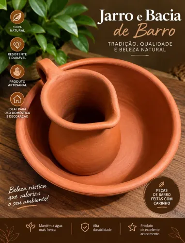 Jarro e bacia de barro