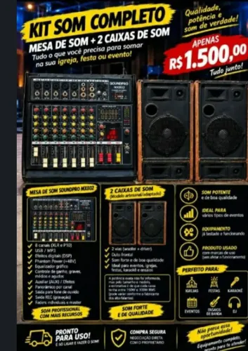 MESA DE SOM DIGITAL COM DUAS CAIXAS SUPER POTENTE