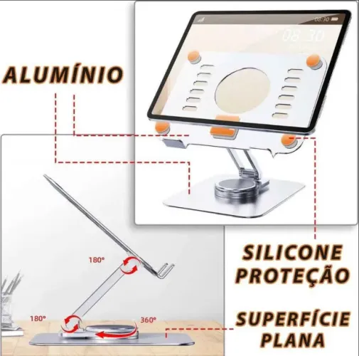 Suporte em Alumínio Reforçado para Tablets Notebooks e muito mais