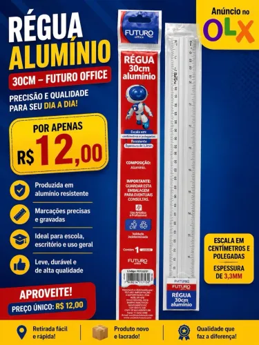 Régua 30cm alumínio