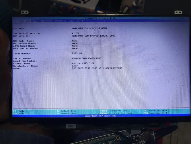 PLACA MÃE ACER ASPIRE A315-510P i3-N305 + 8GB 