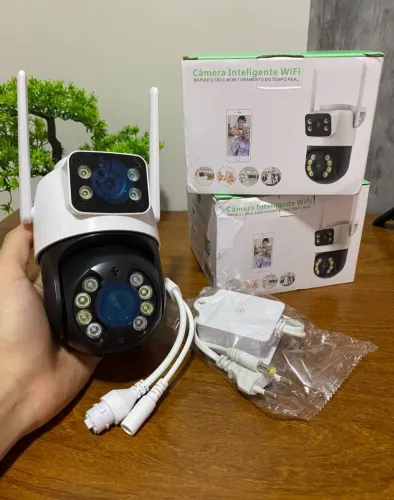 Câmera de segurança wifi dupla lente externa com visão noturna