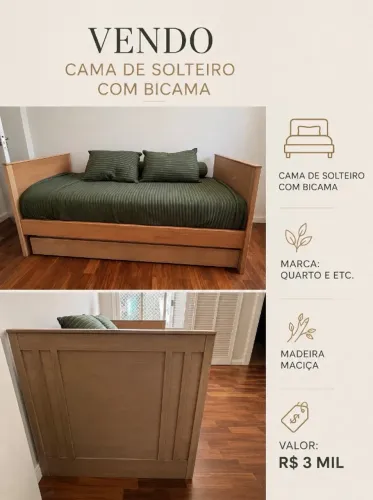 Cama de Solteira - Madeira Maciça