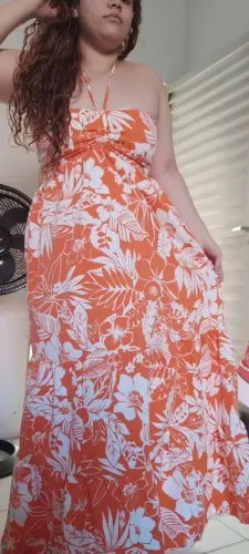 Vestido longo florido laranja