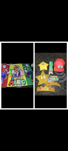 Kit pós Festa Super Mário novissimo banner 1m x 0,90 +cartonados