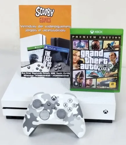 XBOX ONE S 1TB SEMINOVO, JOGO GTA, 1 CONTROLE, GARANTIA 1 ANO NO APARELHO