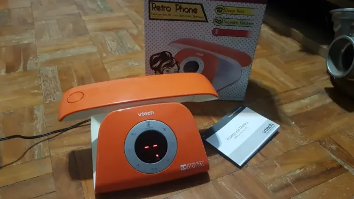 Telefone VTech Retro sem fio com secretária eletrônica, vintage, cor laranja, sem bateria