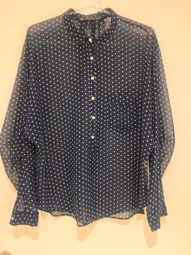 Camisa Zara Azul marinho com poá - leve transparência -   tamanho G
