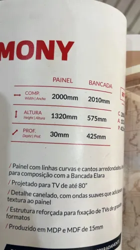 Painel de mdf off withe para tv até 80 polegadas