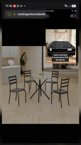MESA 4C MOVEIS TEIXEIRA MARABA REDONDA C/VIDRO PRETO FOSCO