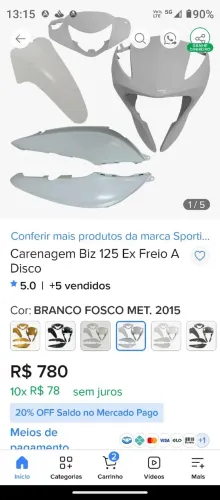 Kit carenagem Biz 125 Ex 2015 Branco fosco 