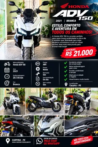 HONDA ADV 150 2021 ? BRANCA | EXCELENTE ESTADO | R$ 21.000